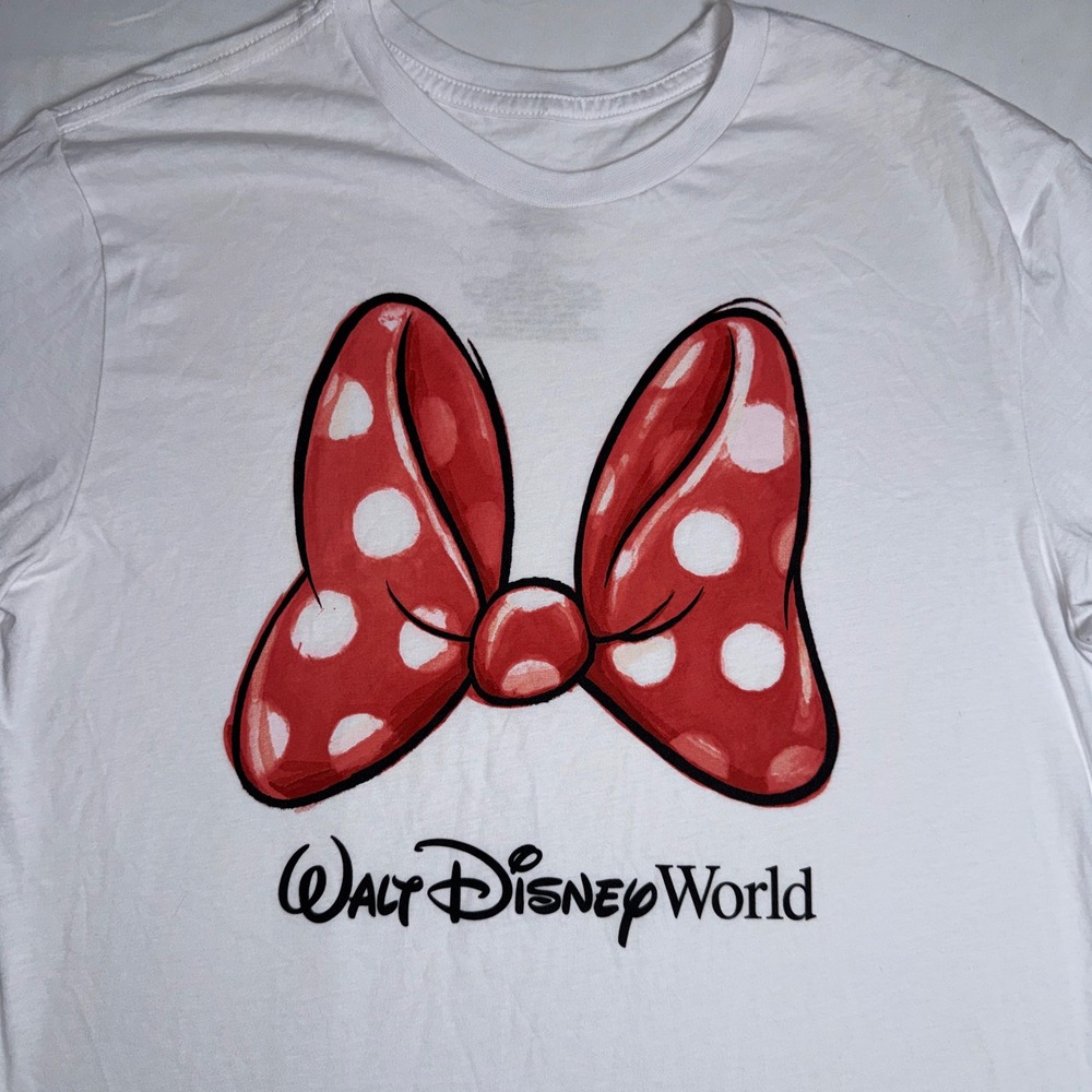 Walt Disney World Minnie Mouse Bow Graphic T-Shirt White Cotton Small